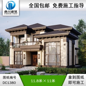 新中式二层别墅效果图及施工图纸_农村自建别墅设计,鼎川建筑