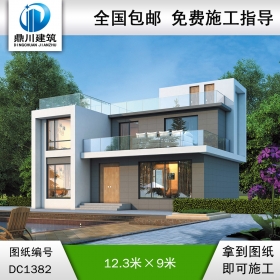 现代二层别墅效果图及施工图纸_农村自建别墅设计,鼎川建筑