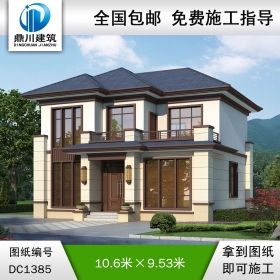 新中式二层别墅效果图及施工图纸_农村自建别墅设计,鼎川建筑