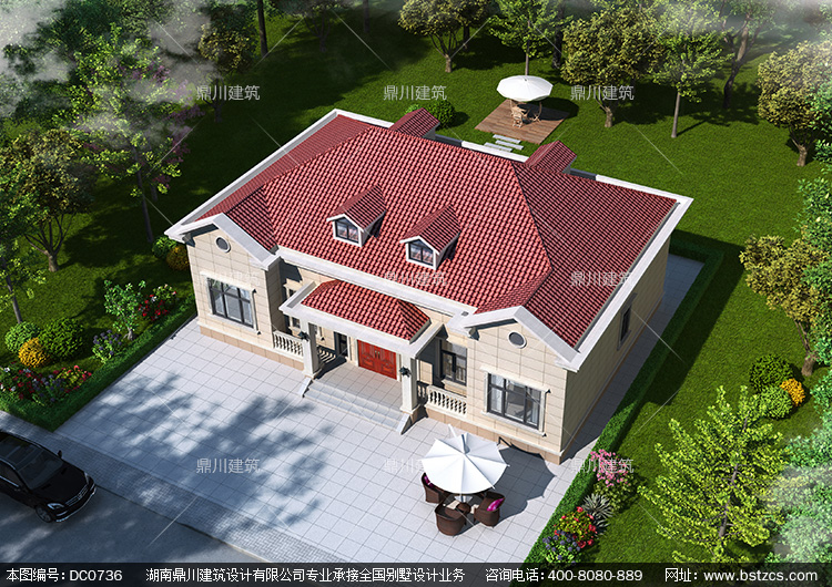 新农村一层带阁楼别墅图纸_自建房屋设计效果图,鼎川建筑